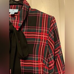 NWT CeCe Red and Black Plaid Blouse with Bow